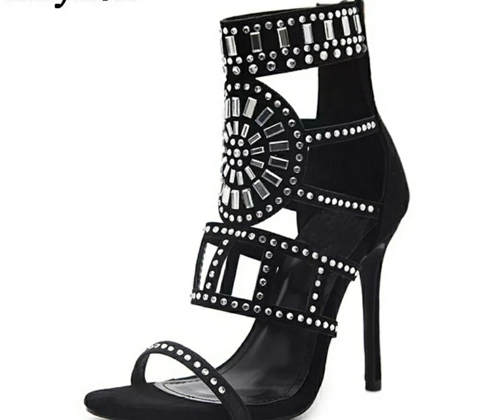 Open Toe Rhinestone Design High Heel Sandals - Picture 2 of 4